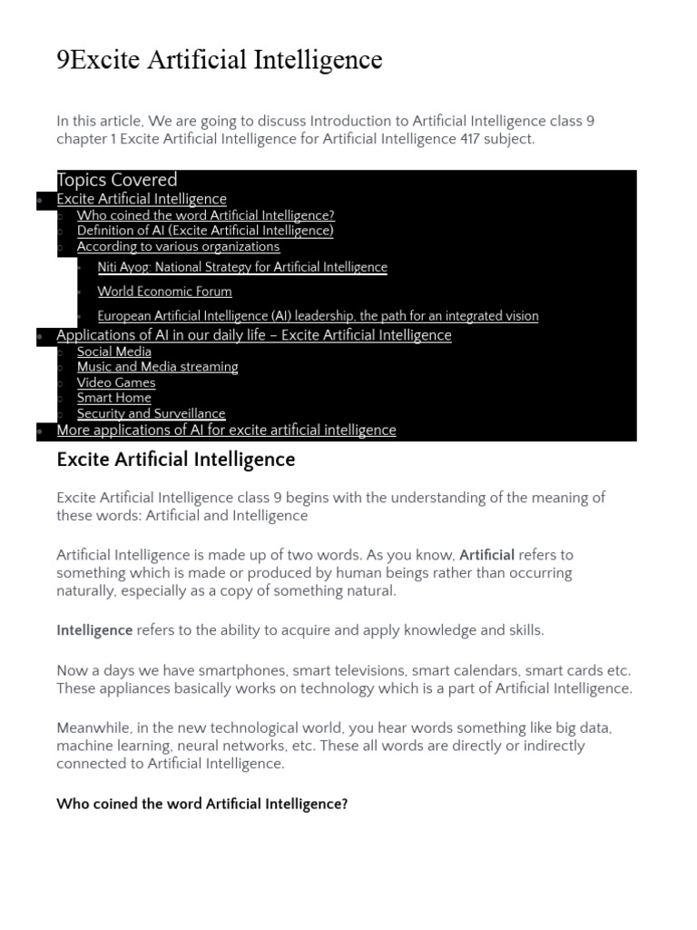 Introduction to AI for Class 9 Students | PDF | Artificial Intelligence ...