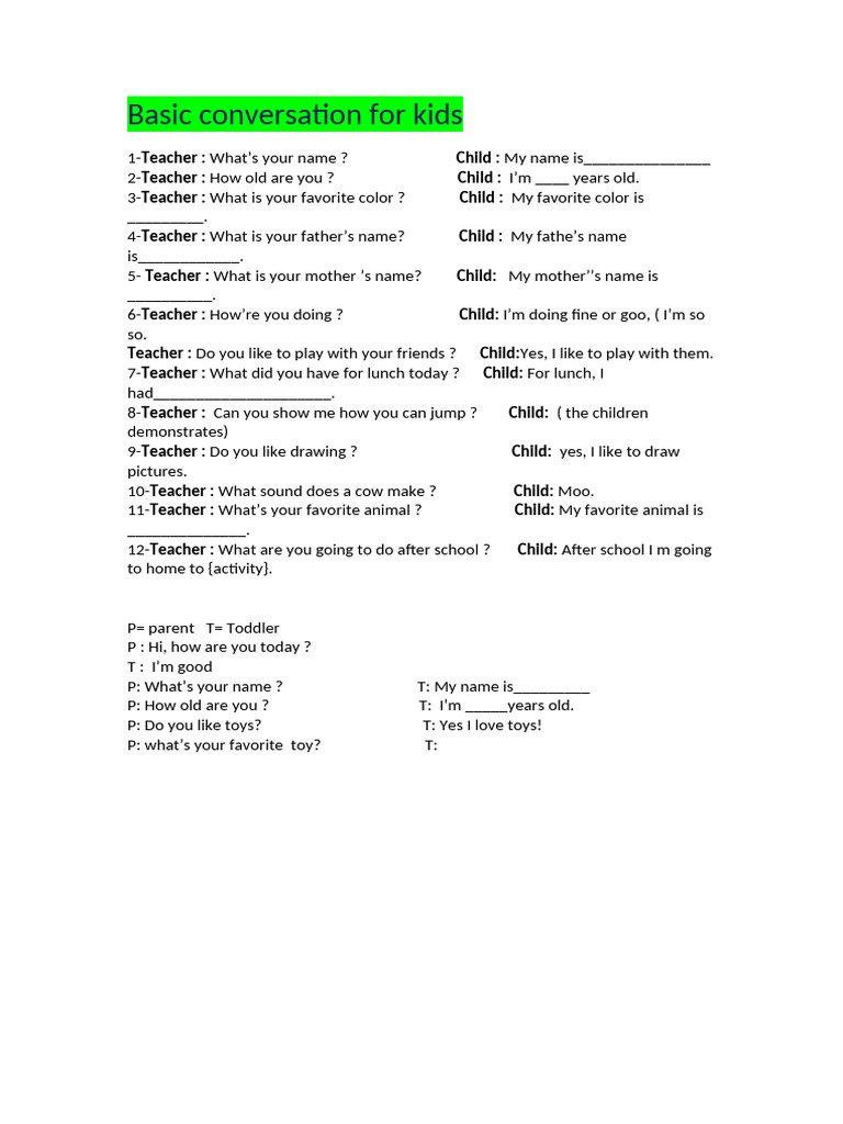 Basic Conversation For Kids | PDF