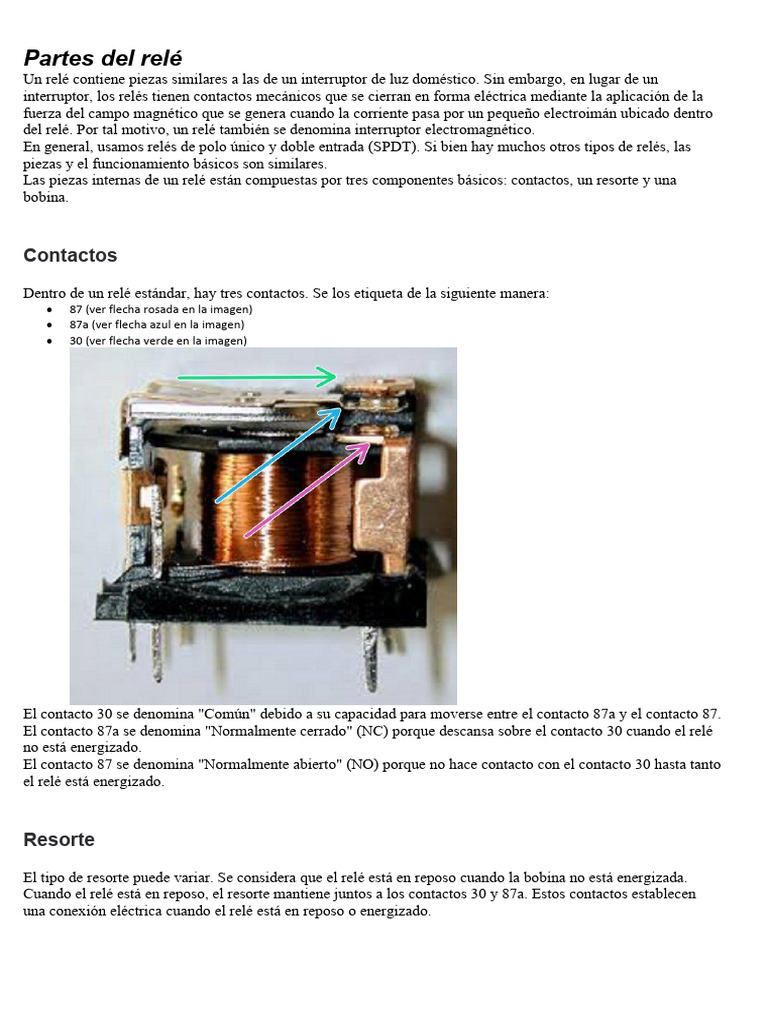 Partes y funcionamiento del relé | PDF | Relé | Corriente eléctrica
