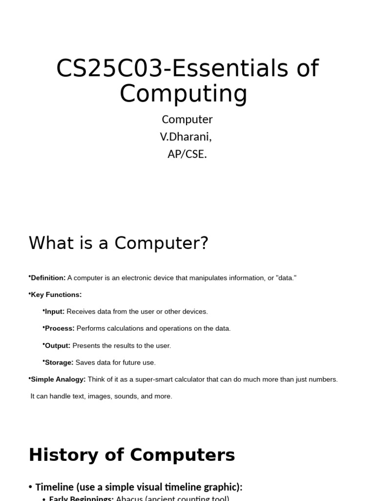 CS25C03 Essentials of Computing Overview | PDF | Computer Data Storage ...