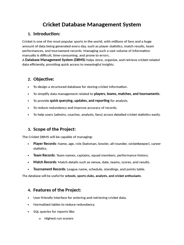Cricket Database Management System | PDF
