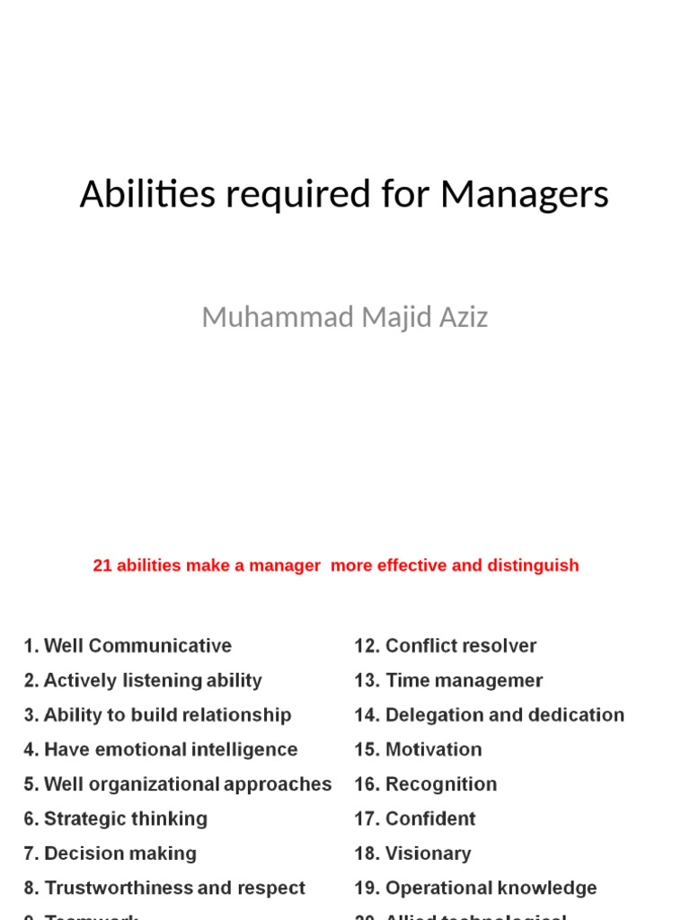 Abilities Required For Managers | PDF