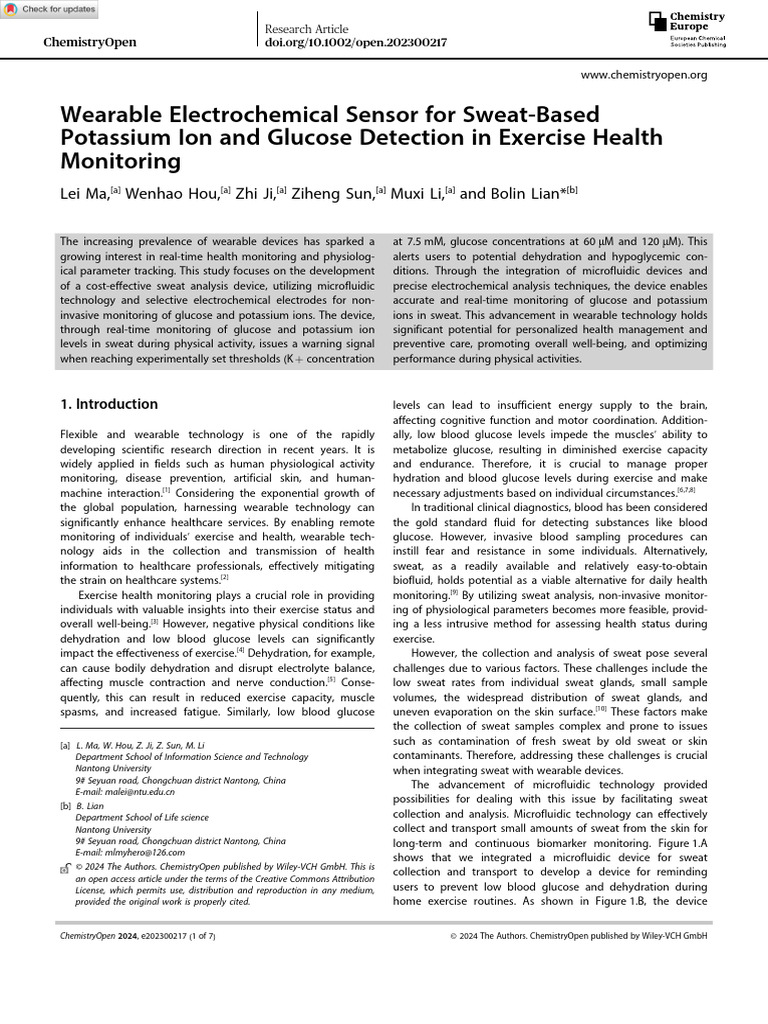 Sweat Sensor for Glucose & Potassium Monitoring | PDF | Microfluidics ...