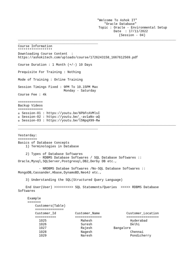 Day-4 Oracle Environmental Setup | PDF | Databases | Sql