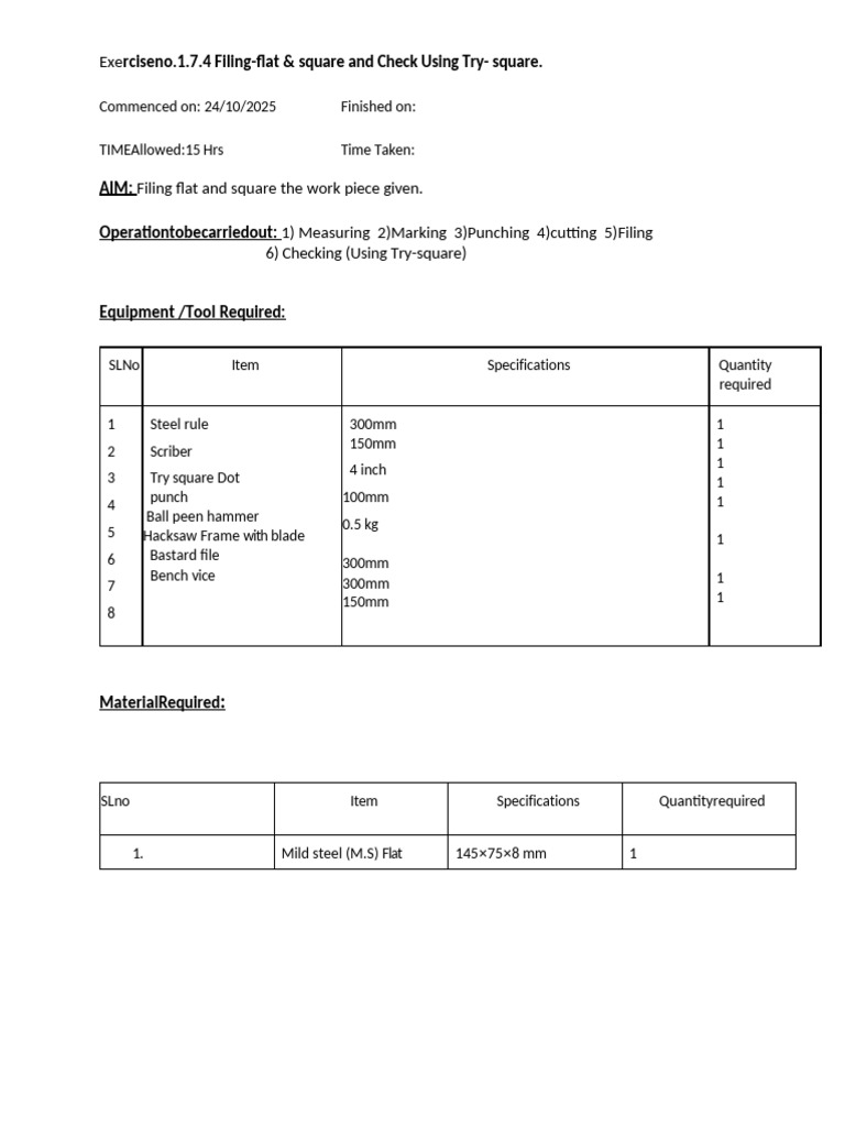 Square File Diagram and Procedure | PDF | Sheet Metal