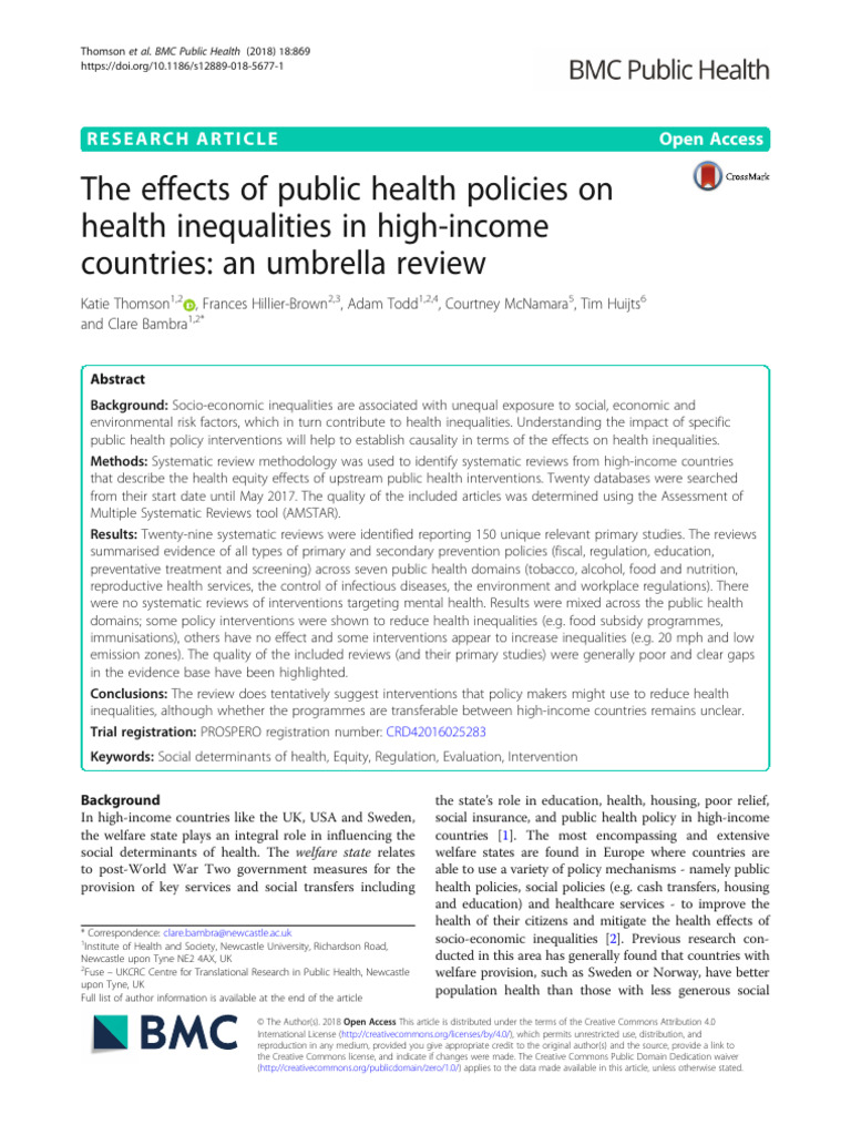 Public Health Policies and Health Inequalities | PDF | Systematic ...