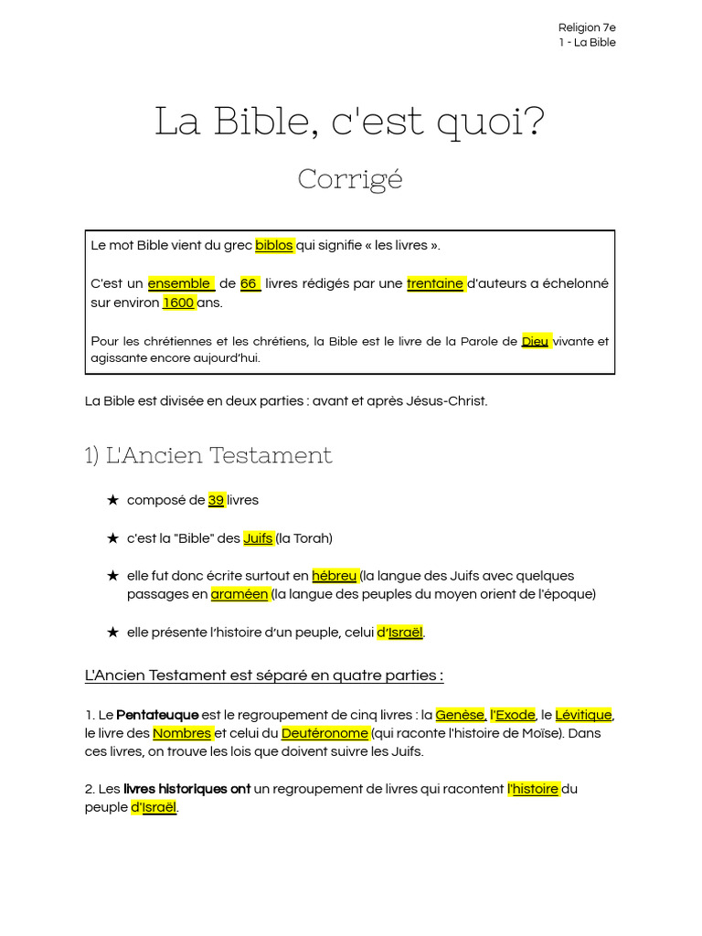Comprendre la Bible en 7e année | PDF | Bible | Nouveau testament