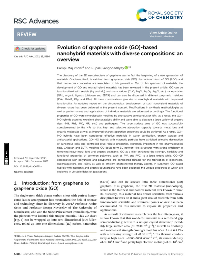 Evolution of Graphene Oxide (GO) - Based Nanohybrid Materials With ...