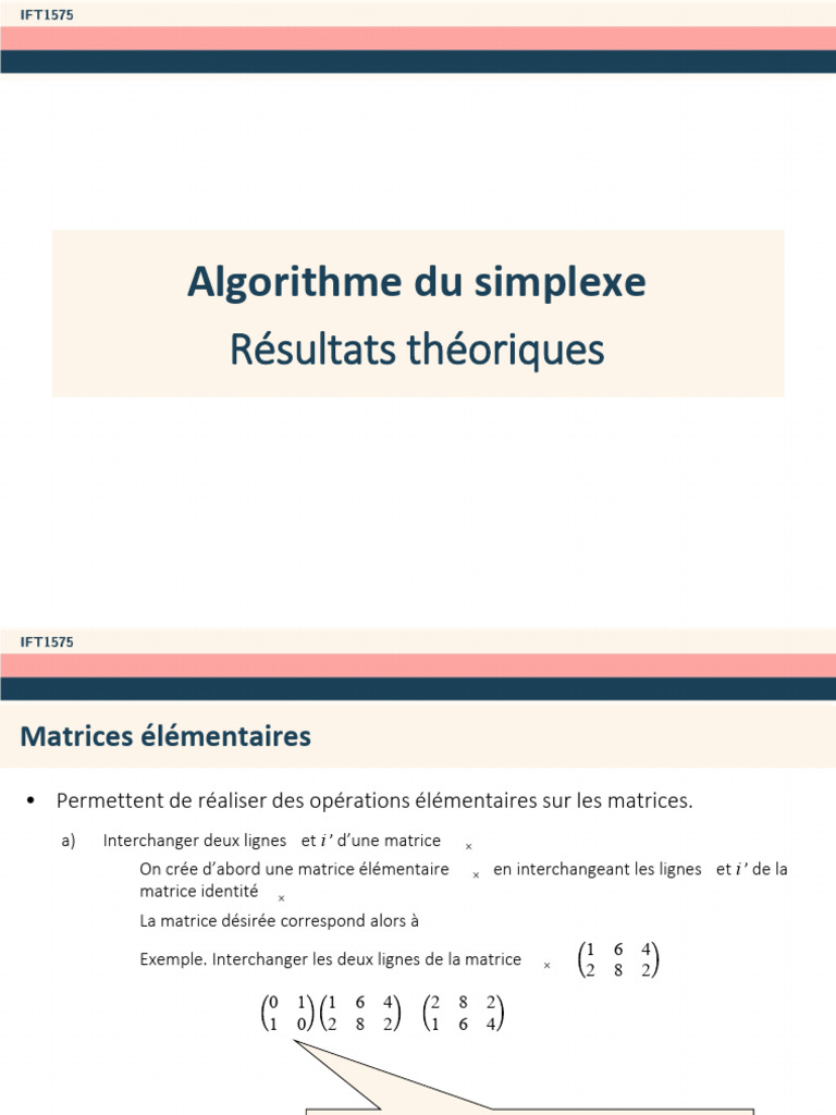 Algorithme du Simplexe et Matrices Élémentaires | PDF | Matrice ...