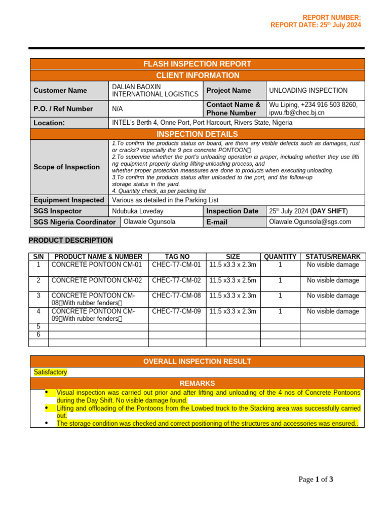 Flash Inspection Report - 25 07 2024 - DAY SHIFT - 03 | PDF