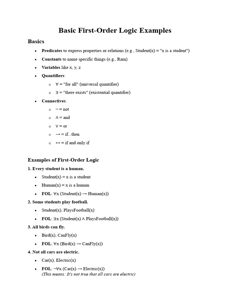 First-Order Logic: Key Examples Explained | PDF | Mathematics ...