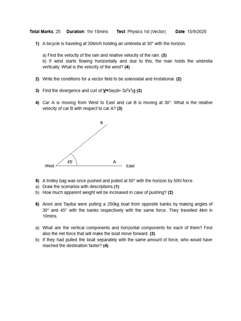 Physics Test: Vector Analysis & Forces | PDF