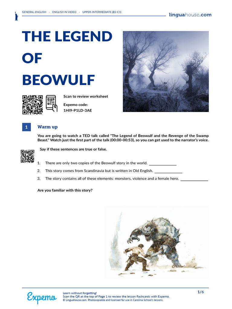 Beowulf: Upper-Intermediate English Lesson | PDF | Beowulf