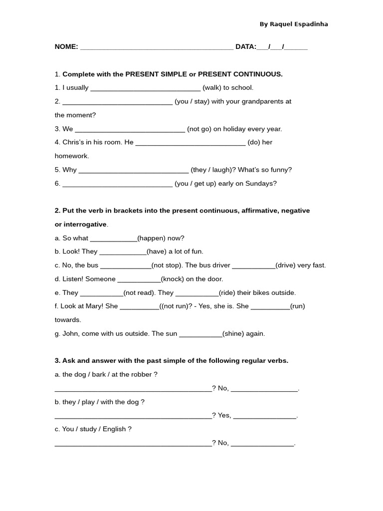 Ficha 7 Ano Ingles - Revisões | PDF | Grammar | Syntax