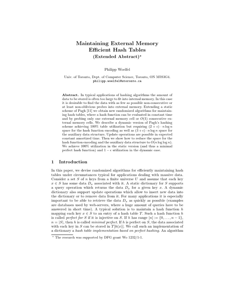 Efficient External Memory Hashing | PDF | Algorithms And Data ...