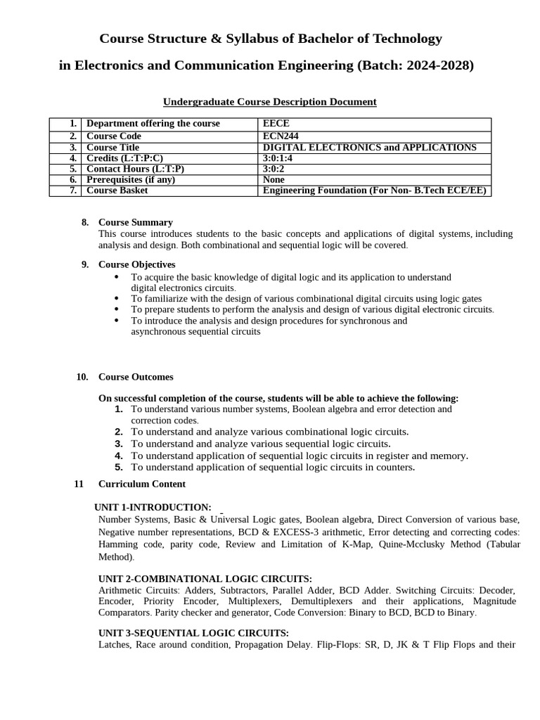 Digital Electronics Course Syllabus 2024-2028 | PDF | Logic Gate ...