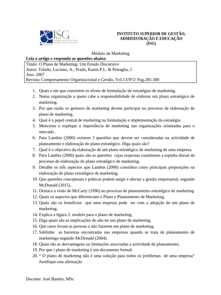Estrutura e Importância do Plano de Marketing | PDF | Marketing ...