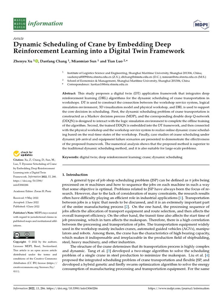 Crane Scheduling with Deep Reinforcement Learning | PDF | Applied ...