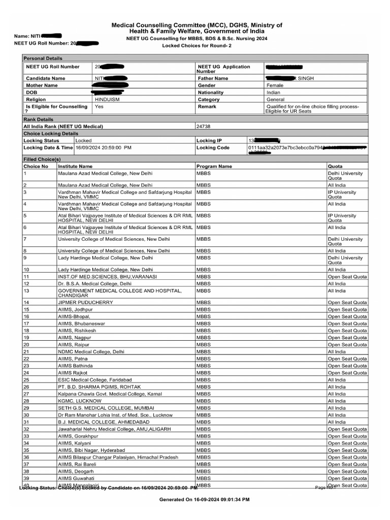 Preference List Neet 2nd Round-Images | PDF