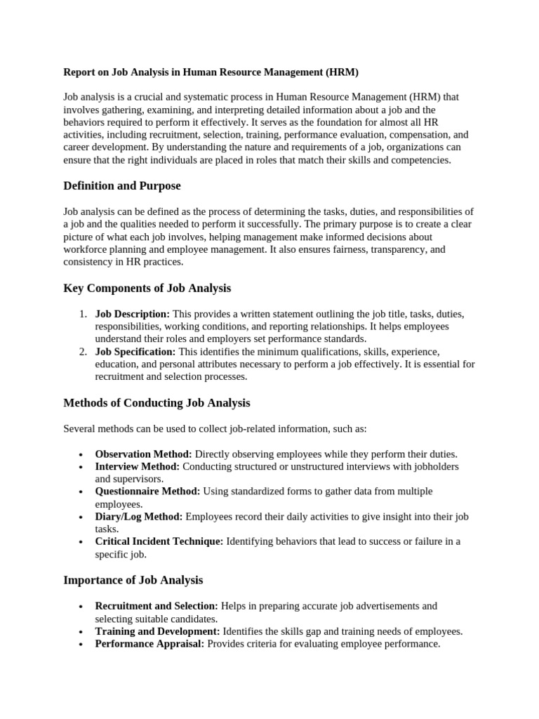 Report On Job Analysis in Human Resource Management (HRM) | PDF | Human ...