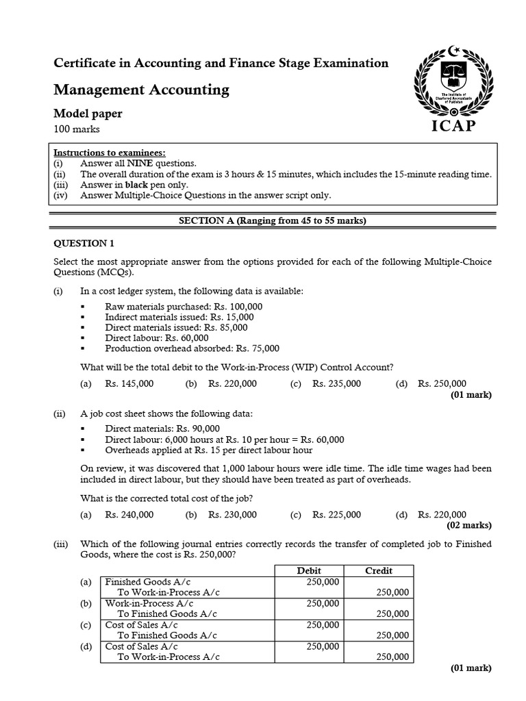 Management Accounting Exam Model Paper | PDF | Inventory | Cost