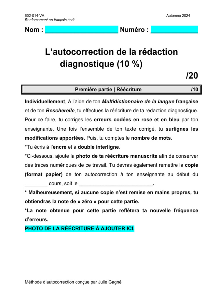 Autocorrection en français écrit 2024 | PDF | Langue française