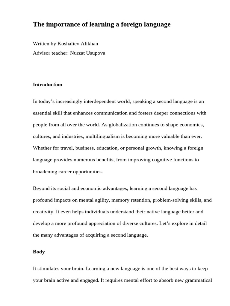 Benefits of Learning a Foreign Language | PDF | Multilingualism ...