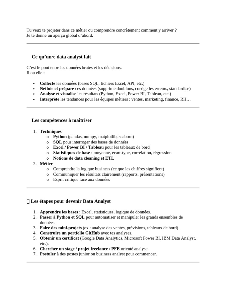 Devenir Data Analyst : Guide et Compétences | PDF
