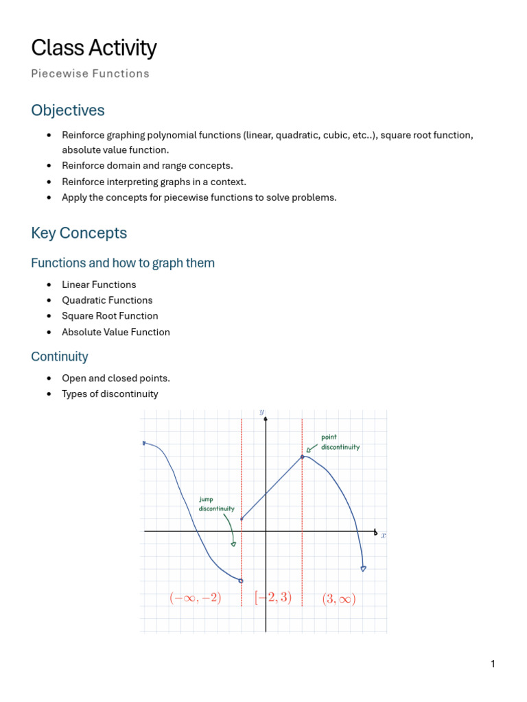 Piecewise Functions: Graphing & Analysis | PDF | Function (Mathematics ...