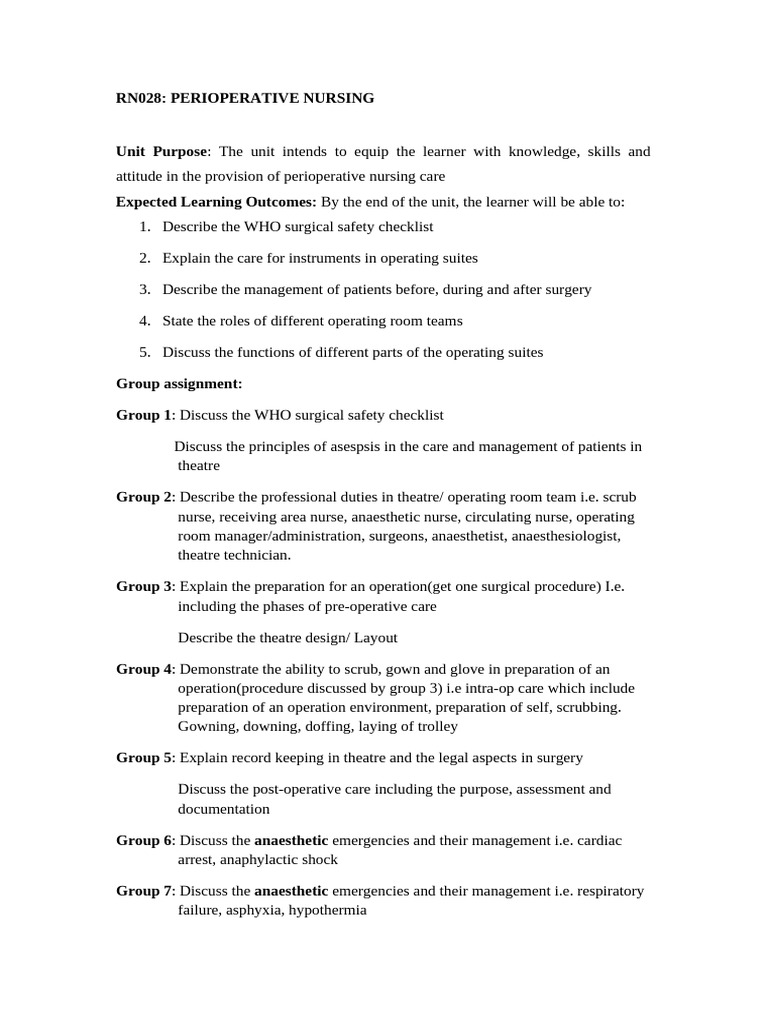 Perioperative Nursing Care Essentials | PDF | Anesthesia | Clinical ...