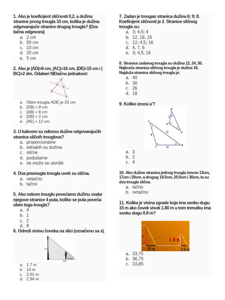 Priprema Za Prvi Pismeni Zadatak Test 8.r | PDF