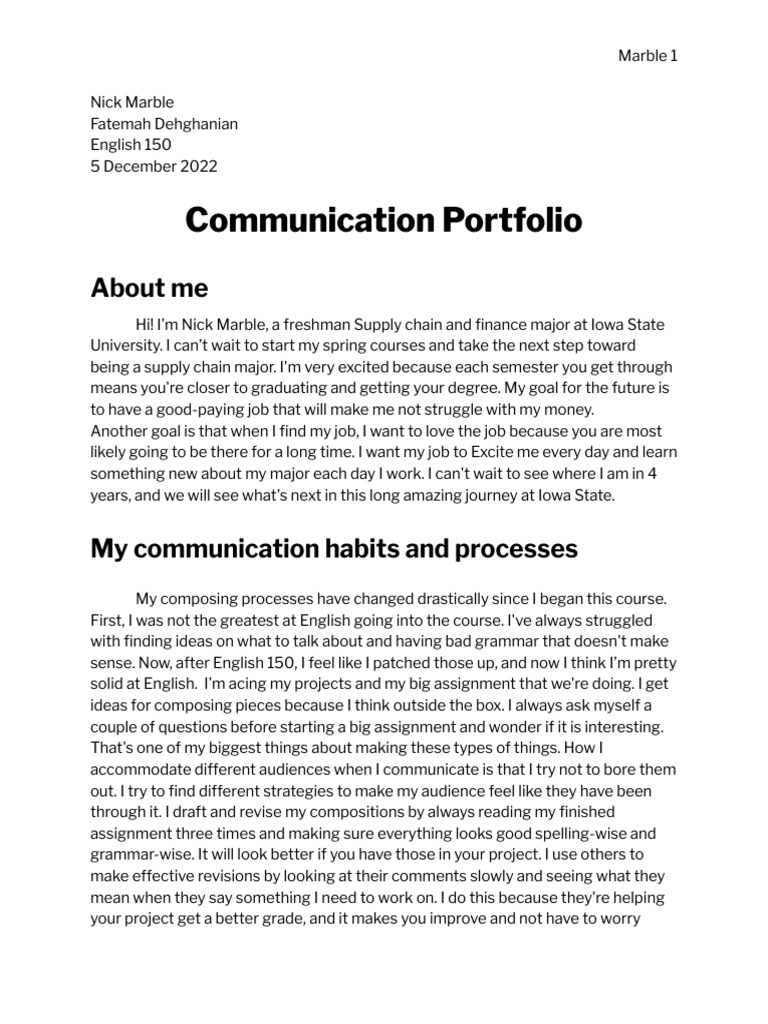Nick Marble's Communication Portfolio | PDF