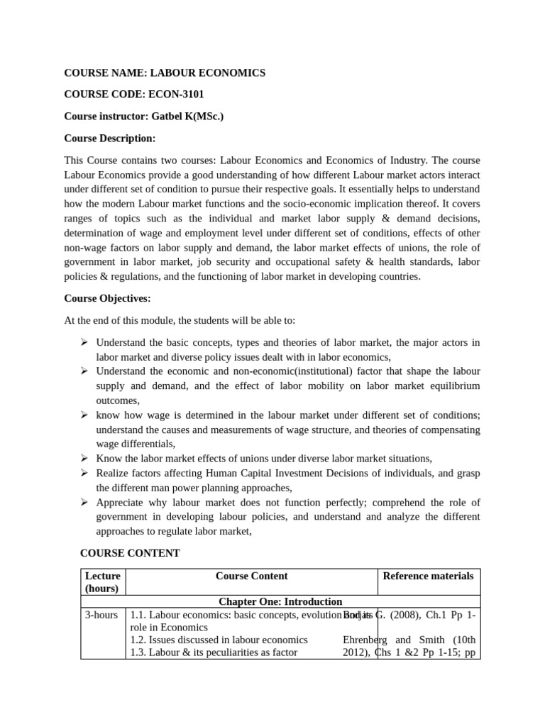 Labour Economics Course Overview | PDF | Labour Economics | Market ...