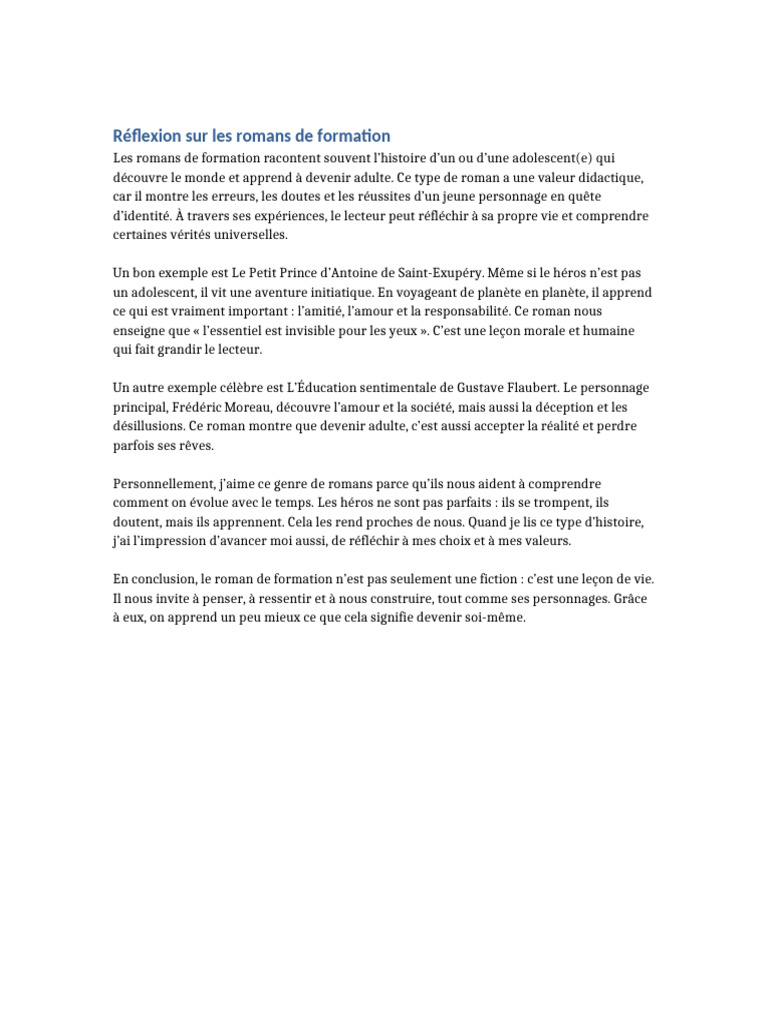 Réflexion Roman de Formation | PDF