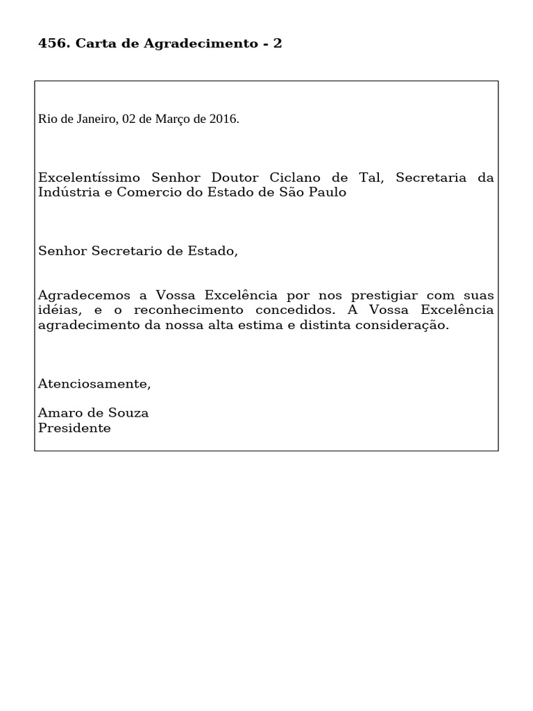 Agradecimento Por Atencao Dispensada A Projeto 2 | PDF