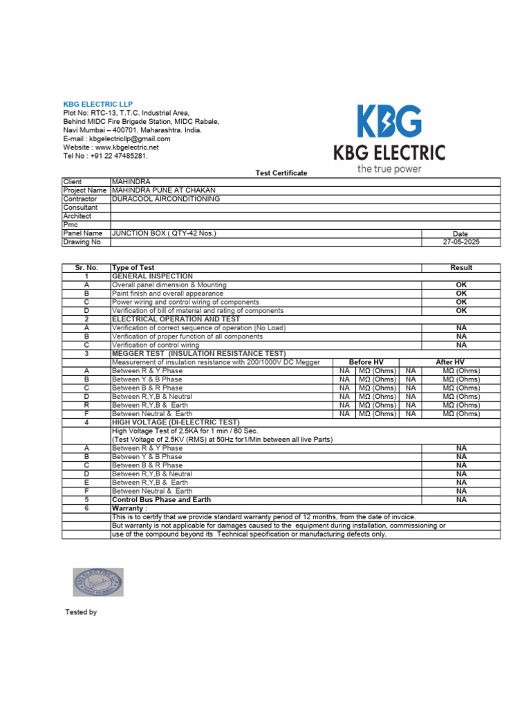 Electrical Insulation Resistance Test Report | PDF | Electrical Wiring ...
