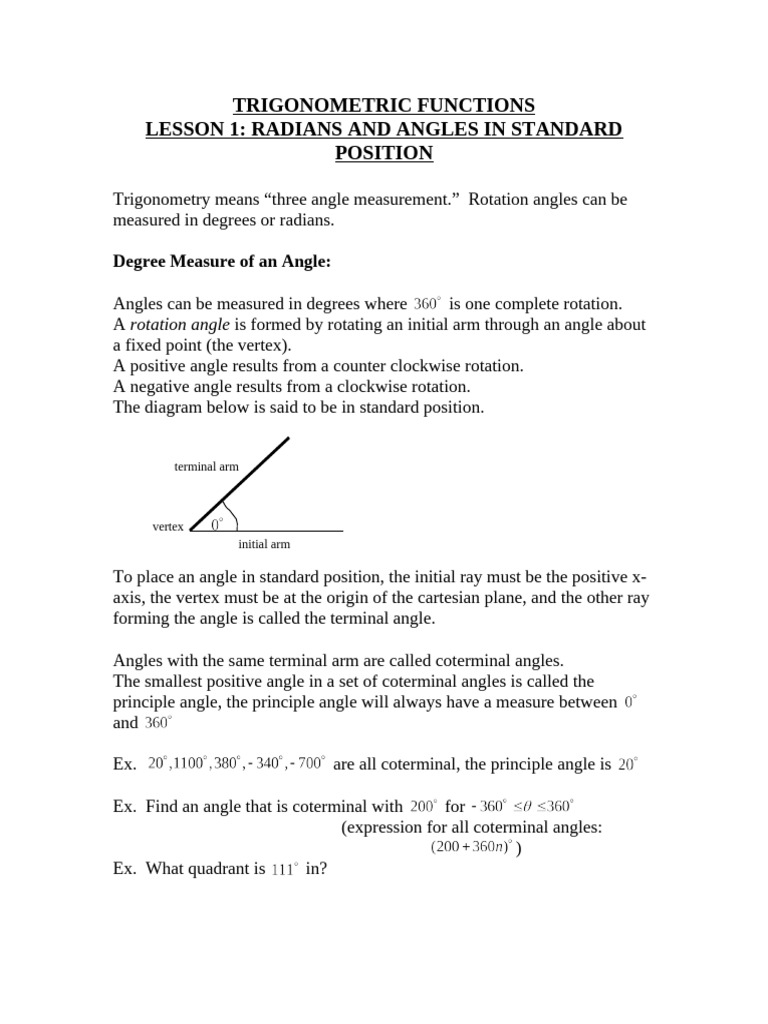 Trigonometric Functions: Angles & Ratios | PDF | Trigonometric ...