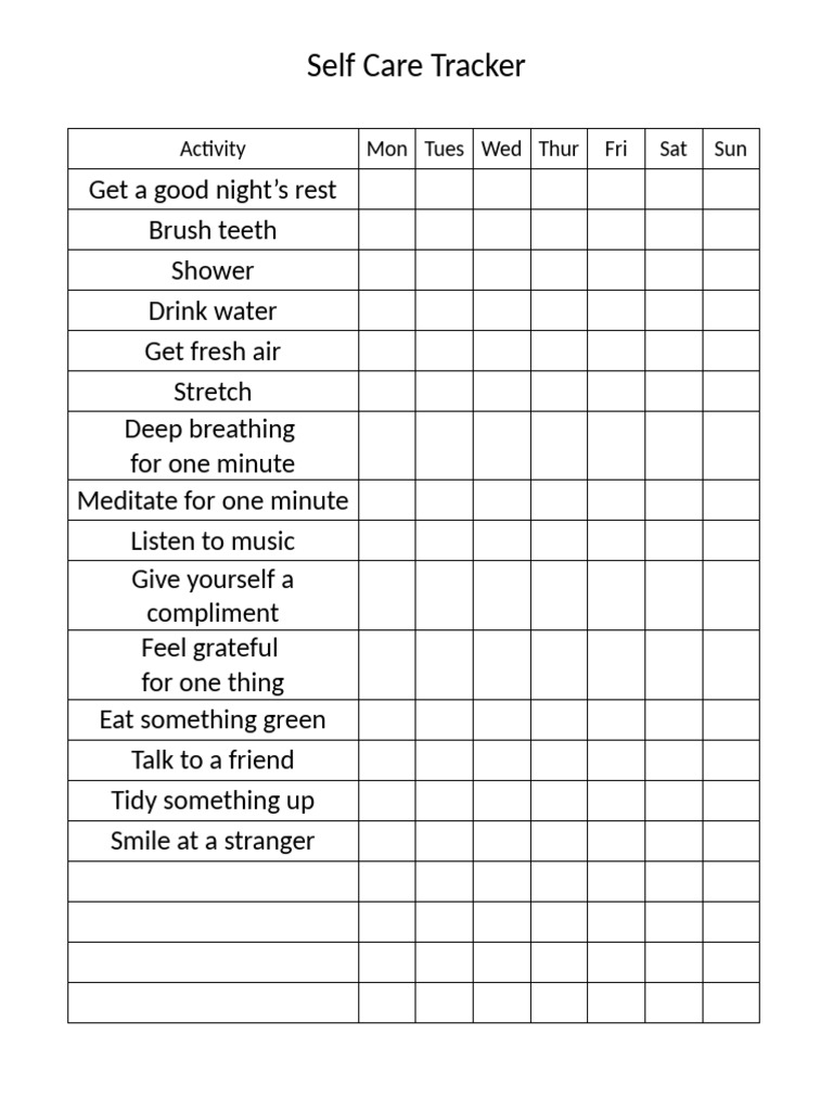 Self Care Tracker 7day | PDF