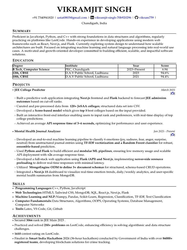 Full-Stack Developer & ML Enthusiast | PDF | Machine Learning ...