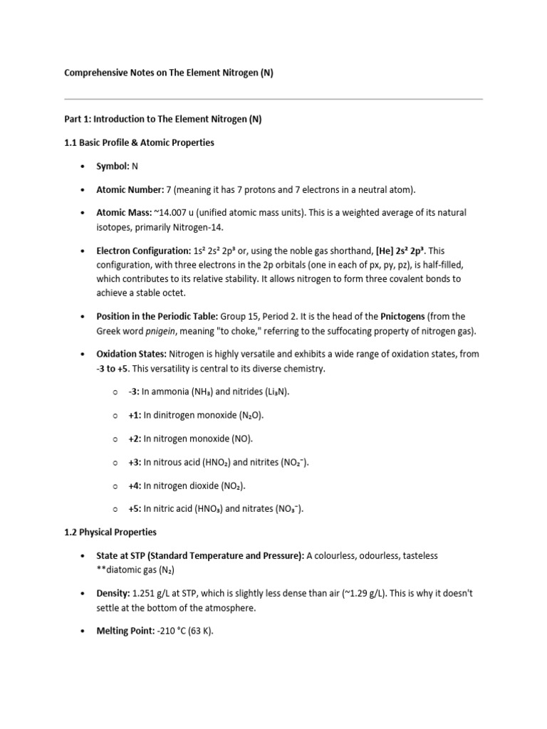Nitrogen Element Overview and Cycle | PDF | Nitrogen | Nitrate