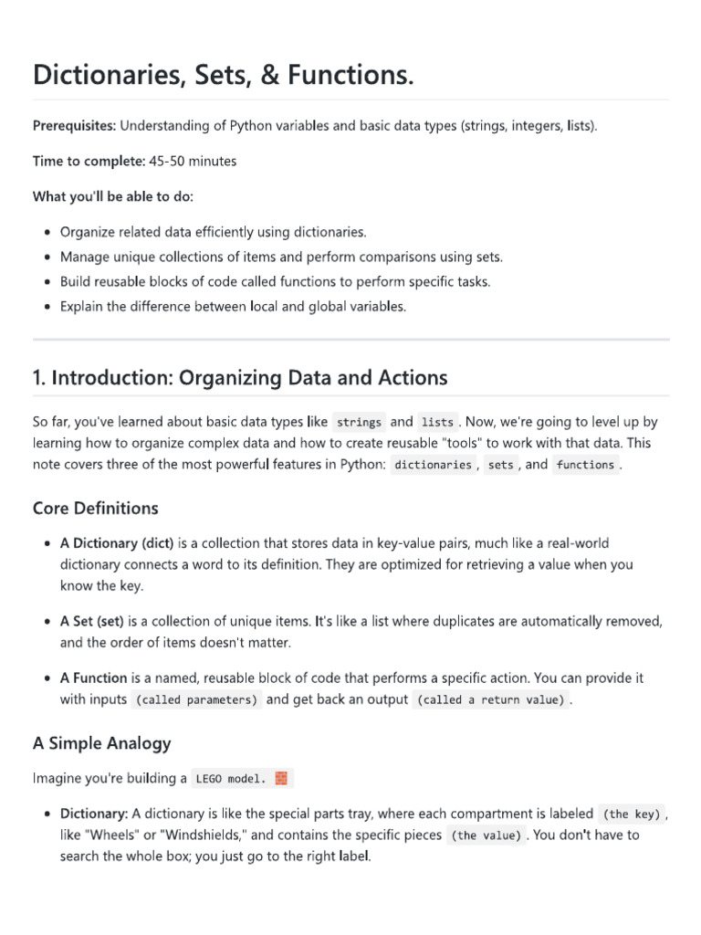 Dictionary Sets and Funtions2 | PDF