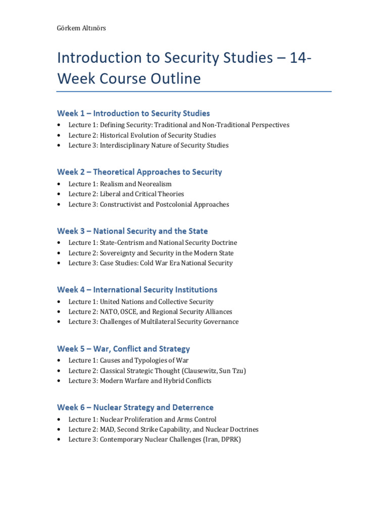 Introduction to Security Studies Course | PDF | Securities ...