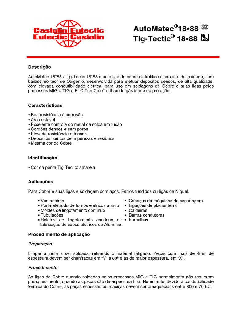 Liga de Cobre AutoMatec e Tig-Tectic 18*88 | PDF | Liga | Cobre