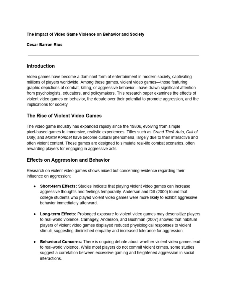 Effects of Violent Video Games on Society | PDF | Violence | Video Games