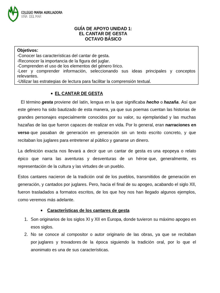 Características del Cantar de Gesta | PDF