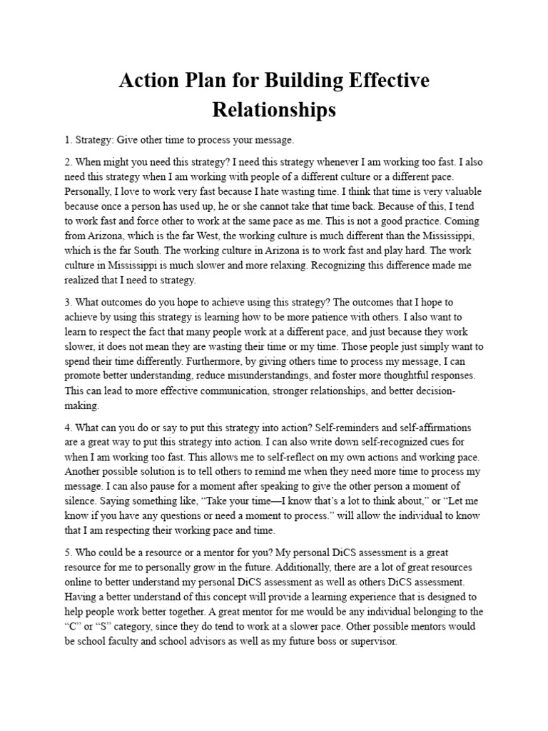 Week 1 - Building Effective Relationships Action Plan | PDF | Human ...
