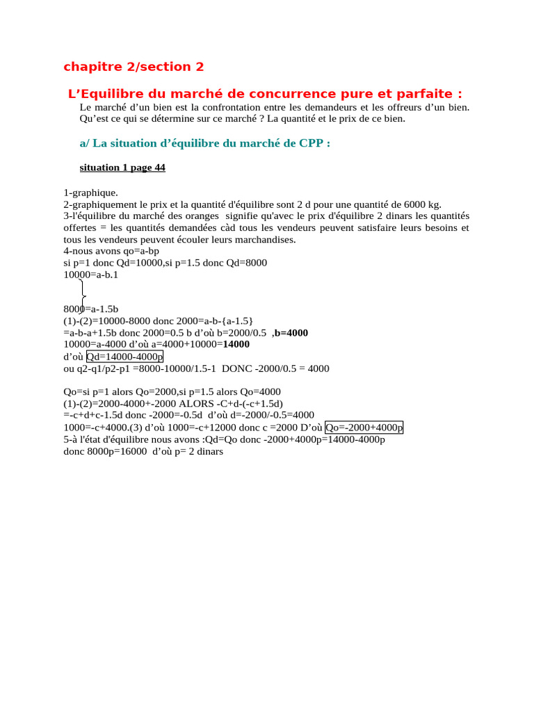 Équilibre du marché en CPP : prix et quantité | PDF