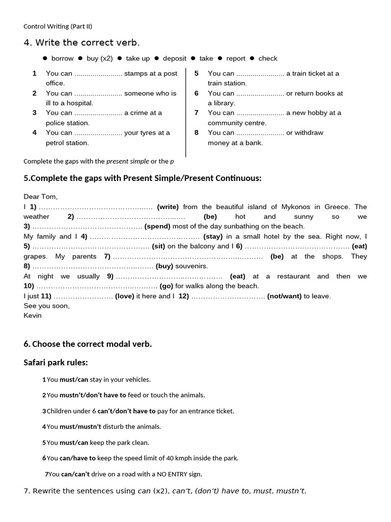 Control Writing Exercises for ESL Learners | PDF