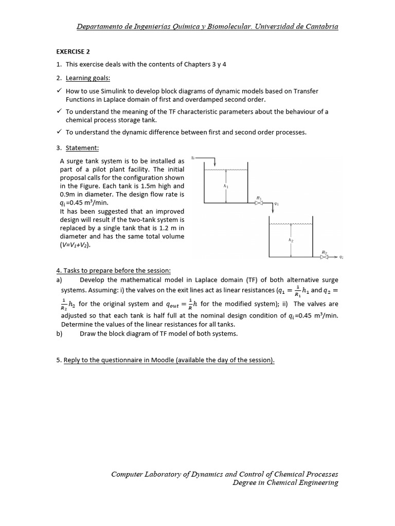 Surge Tank System Dynamics Exercise | PDF