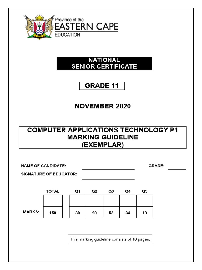 Grade 11 Computer Applications Marking Guide | PDF | Spreadsheet ...